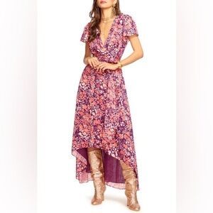 Ramy Brook Alina Short Sleeve Maxi Dress Cabernet Dot Small